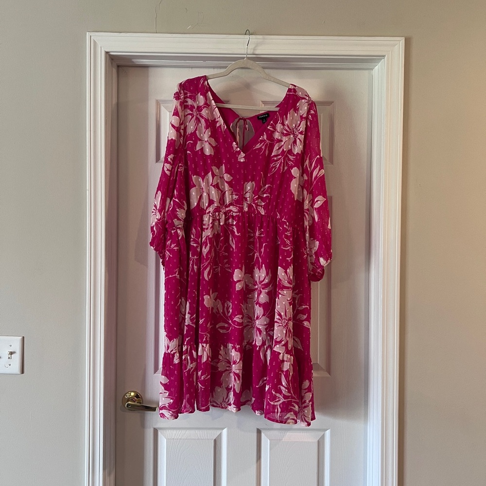Floral Babydoll Dress in Bright Pink and White